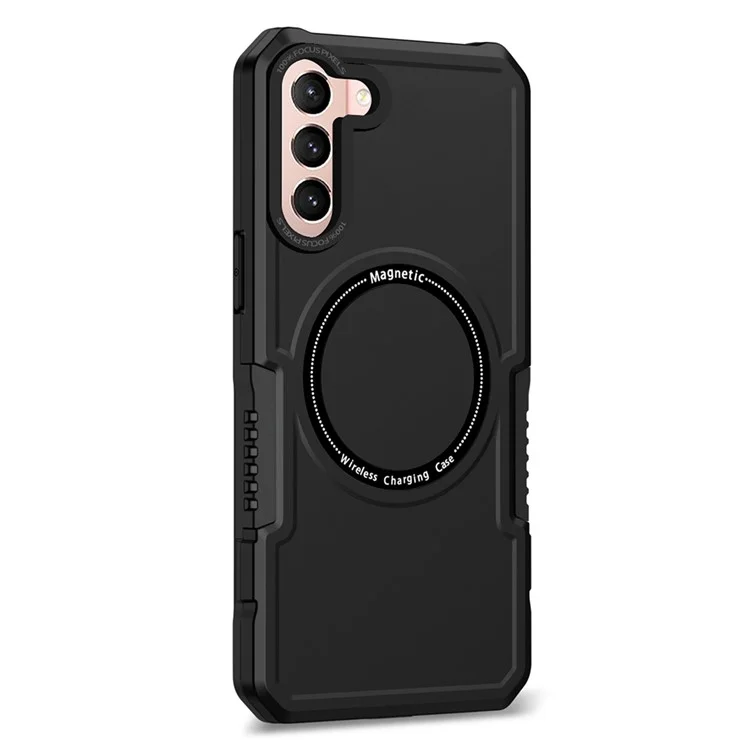 For Samsung Galaxy S22+ 5G Camera Lens Frame PC + TPU Case Anti-scratch Phone Cover Magnetic Wireless Charging - Black
