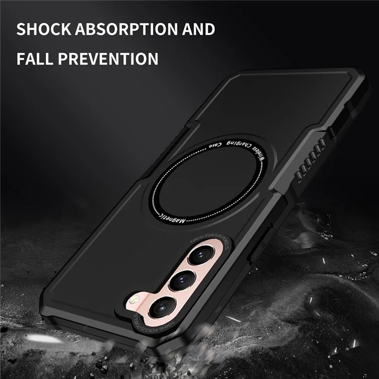 For Samsung Galaxy S22+ 5G Camera Lens Frame PC + TPU Case Anti-scratch Phone Cover Magnetic Wireless Charging - Black