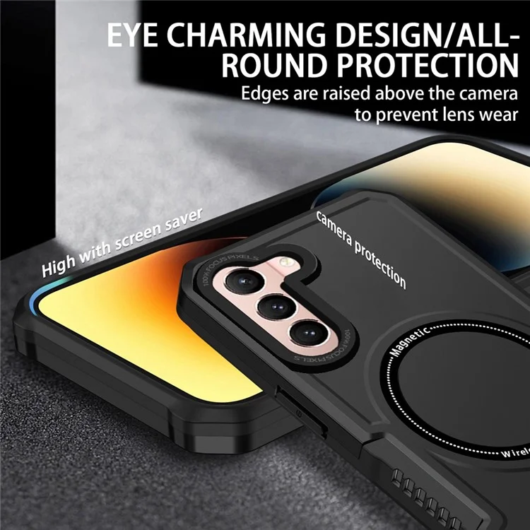 For Samsung Galaxy S22+ 5G Camera Lens Frame PC + TPU Case Anti-scratch Phone Cover Magnetic Wireless Charging - Black