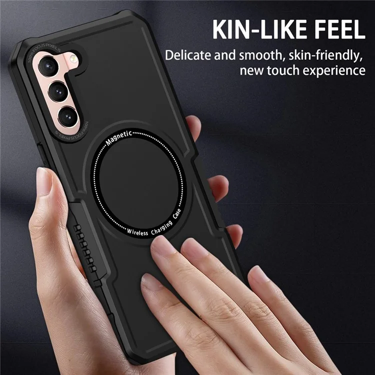 For Samsung Galaxy S22+ 5G Camera Lens Frame PC + TPU Case Anti-scratch Phone Cover Magnetic Wireless Charging - Black