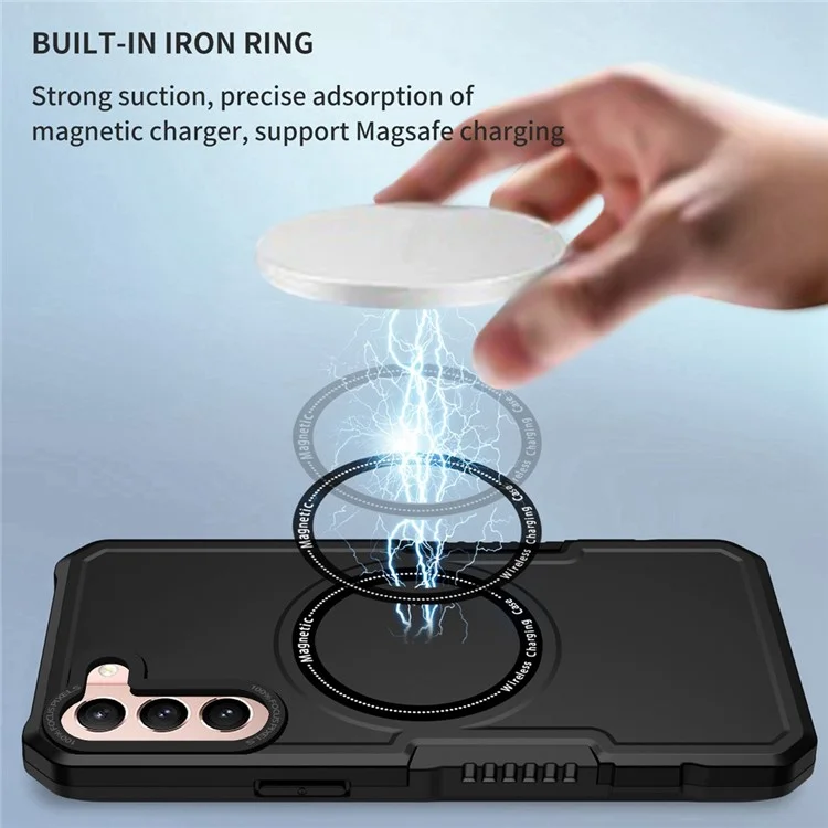For Samsung Galaxy S22+ 5G Camera Lens Frame PC + TPU Case Anti-scratch Phone Cover Magnetic Wireless Charging - Black