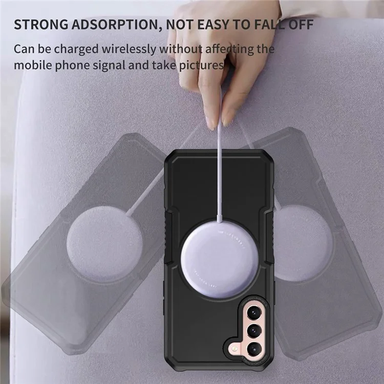 For Samsung Galaxy S22+ 5G Camera Lens Frame PC + TPU Case Anti-scratch Phone Cover Magnetic Wireless Charging - Black