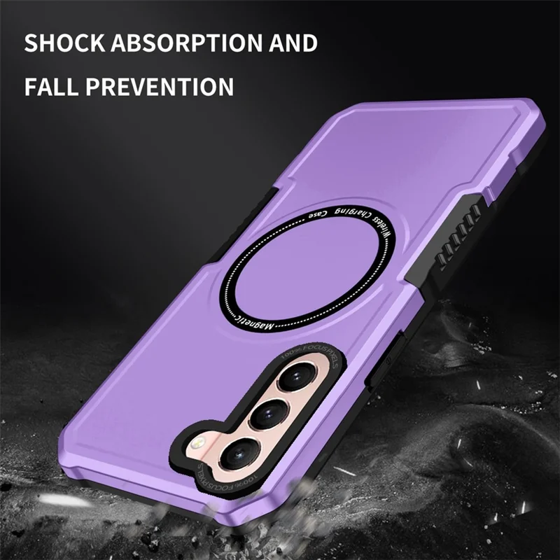 For Samsung Galaxy S22+ 5G Camera Lens Frame PC + TPU Case Anti-scratch Phone Cover Magnetic Wireless Charging - Purple