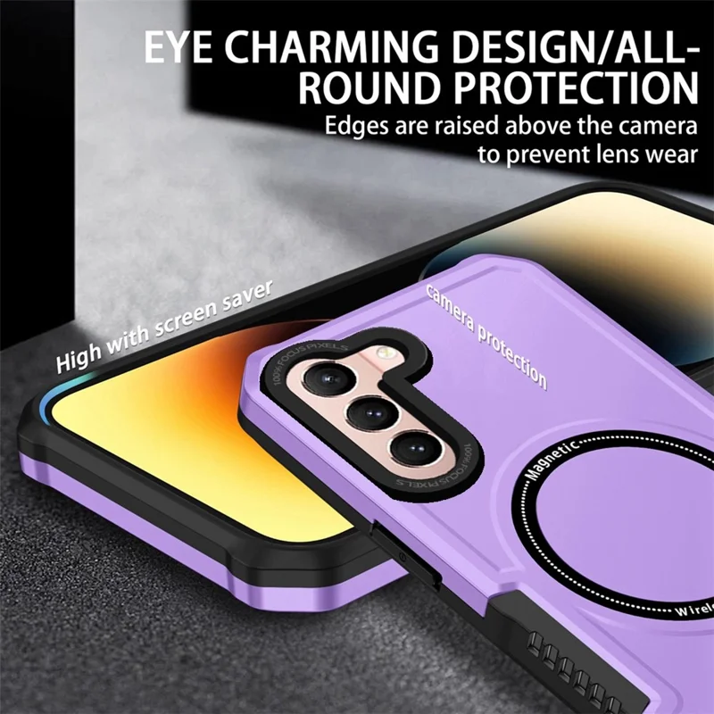 For Samsung Galaxy S22+ 5G Camera Lens Frame PC + TPU Case Anti-scratch Phone Cover Magnetic Wireless Charging - Purple