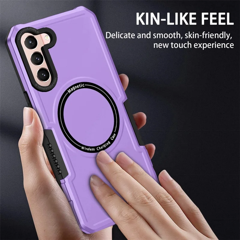 For Samsung Galaxy S22+ 5G Camera Lens Frame PC + TPU Case Anti-scratch Phone Cover Magnetic Wireless Charging - Purple
