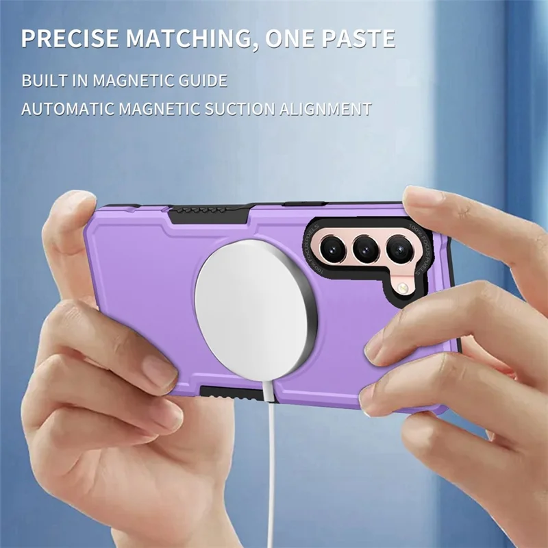 For Samsung Galaxy S22+ 5G Camera Lens Frame PC + TPU Case Anti-scratch Phone Cover Magnetic Wireless Charging - Purple