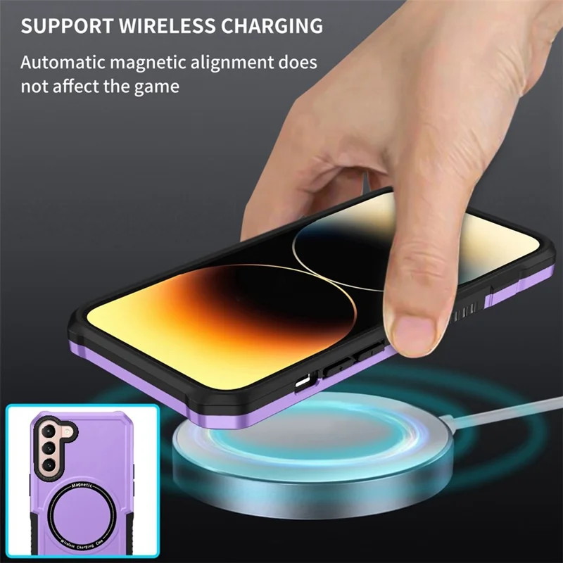 For Samsung Galaxy S22+ 5G Camera Lens Frame PC + TPU Case Anti-scratch Phone Cover Magnetic Wireless Charging - Purple