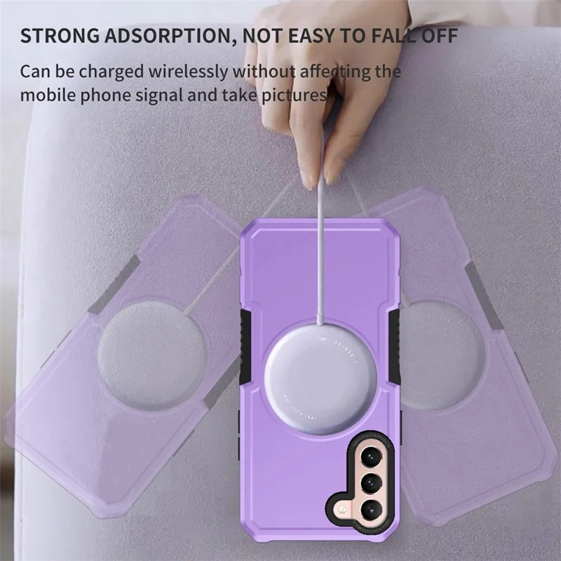 For Samsung Galaxy S22+ 5G Camera Lens Frame PC + TPU Case Anti-scratch Phone Cover Magnetic Wireless Charging - Purple