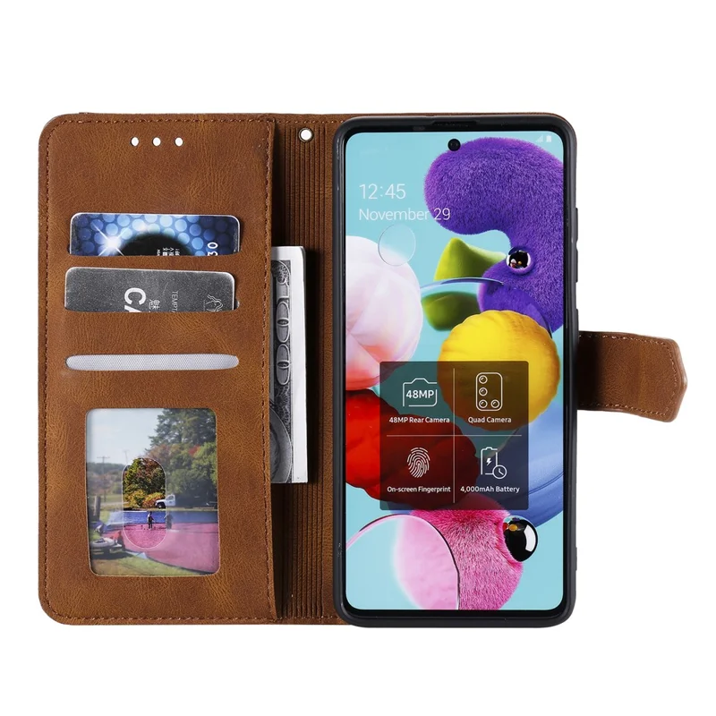Etui skórzane dla Xiaomi Redmi 15a 5G, etui portfel z zakładką do szycia i paskiem na nadgarstek - brązowe