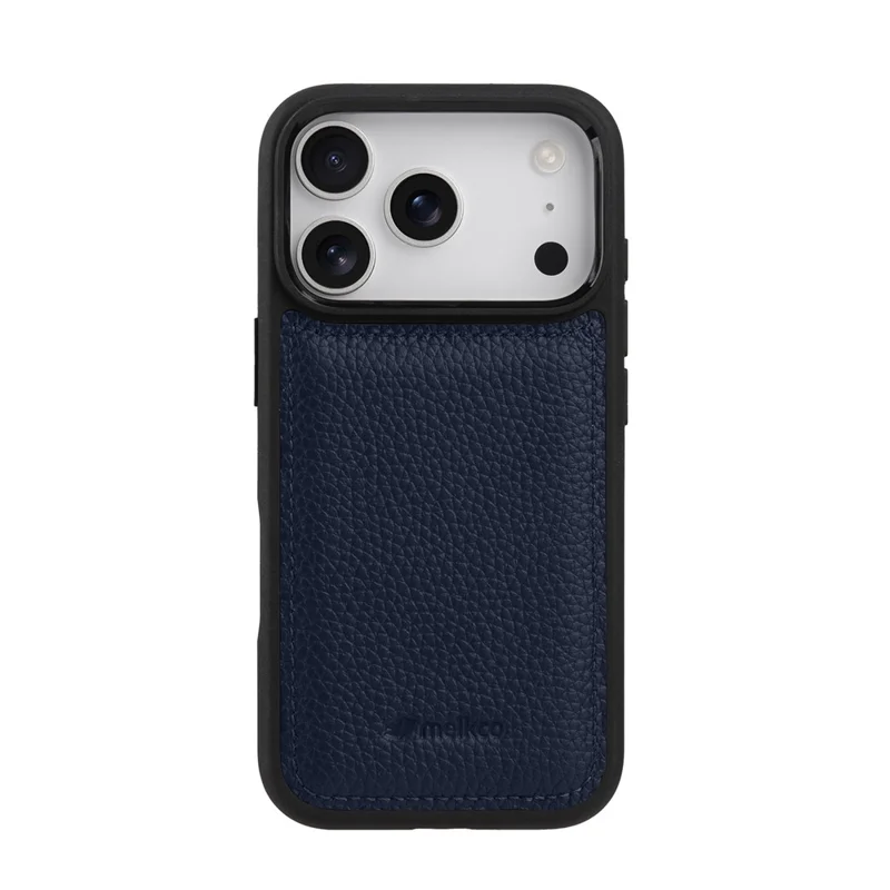 MELKCO Pour iPhone 17 Pro Max Coque en Cuir de Vache Véritable avec Revêtement PC - Bleu Foncé
