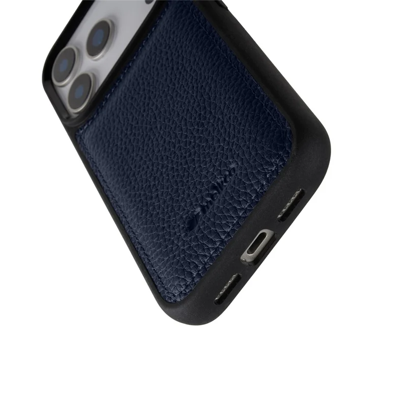MELKCO Pour iPhone 17 Pro Max Coque en Cuir de Vache Véritable avec Revêtement PC - Bleu Foncé