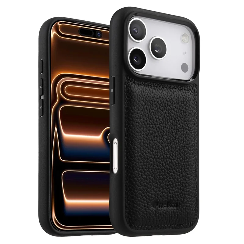 MELKCO Für iPhone 17 Pro Tasche Echtes Rindsleder-beschichtete PC-Handyhülle - Schwarz