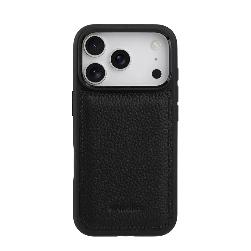 MELKCO Für iPhone 17 Pro Tasche Echtes Rindsleder-beschichtete PC-Handyhülle - Schwarz