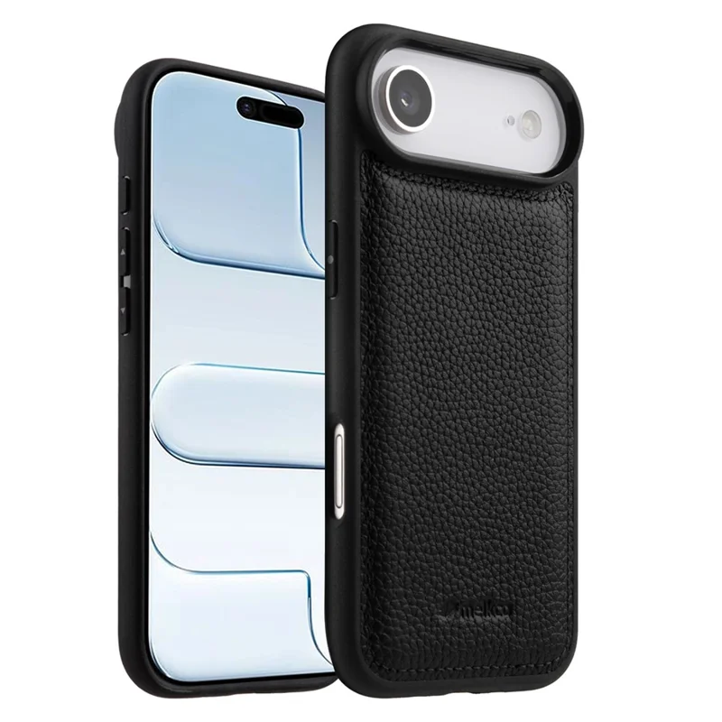 MELKCO For iPhone Air Case Genuine Cow Leather Coated PC Phone Cover - Black