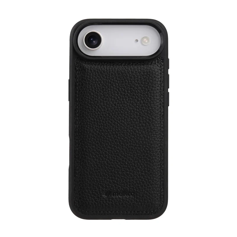 MELKCO For iPhone Air Case Genuine Cow Leather Coated PC Phone Cover - Black