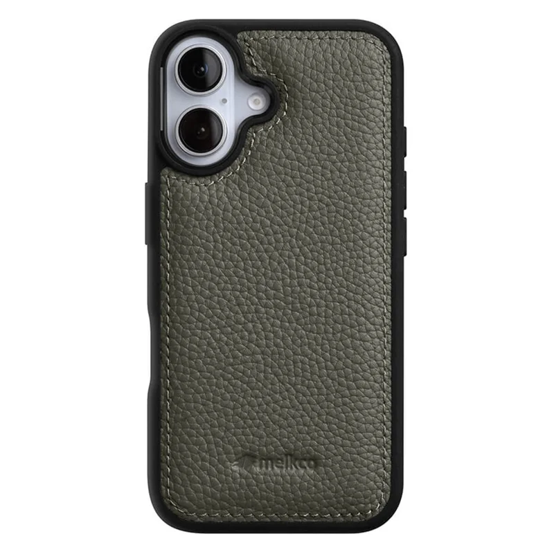 MELKCO pour iPhone 17, étui en cuir véritable de vache avec coque PC - Gris