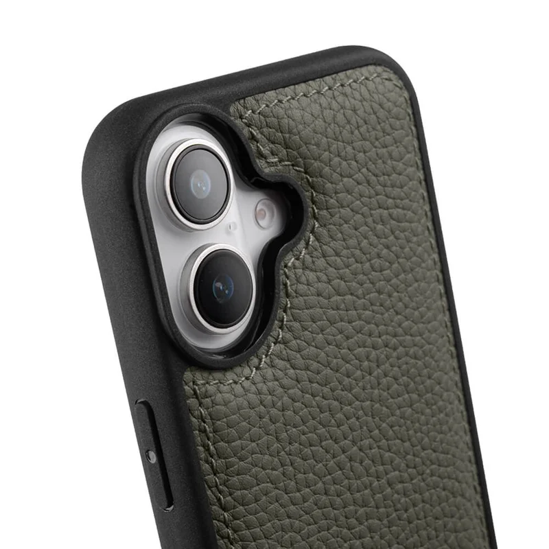 MELKCO pour iPhone 17, étui en cuir véritable de vache avec coque PC - Gris