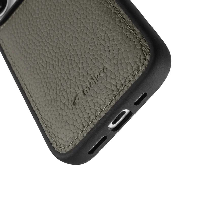 MELKCO pour iPhone 17, étui en cuir véritable de vache avec coque PC - Gris