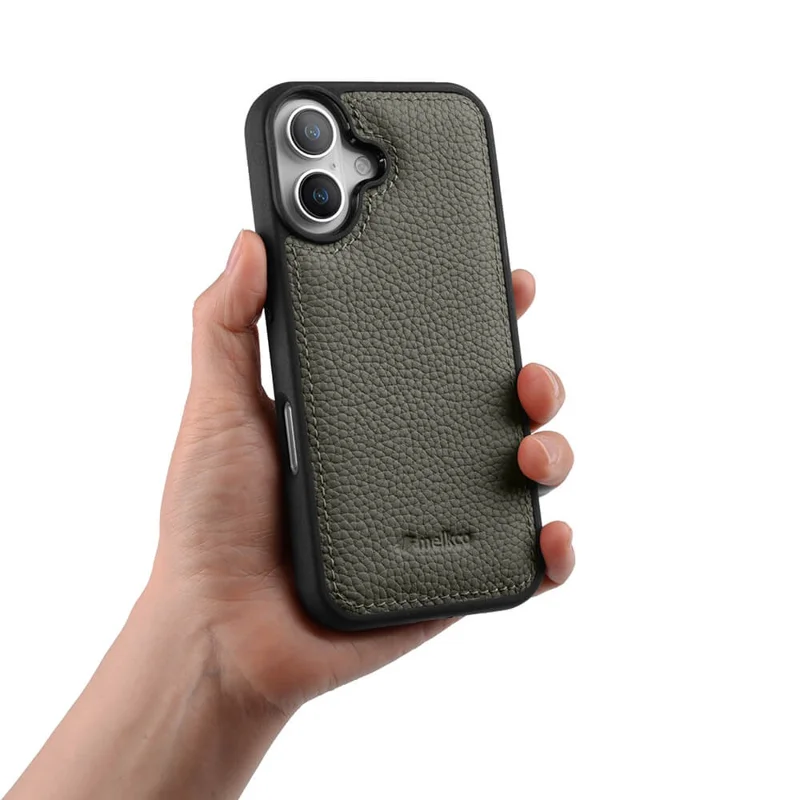 MELKCO pour iPhone 17, étui en cuir véritable de vache avec coque PC - Gris