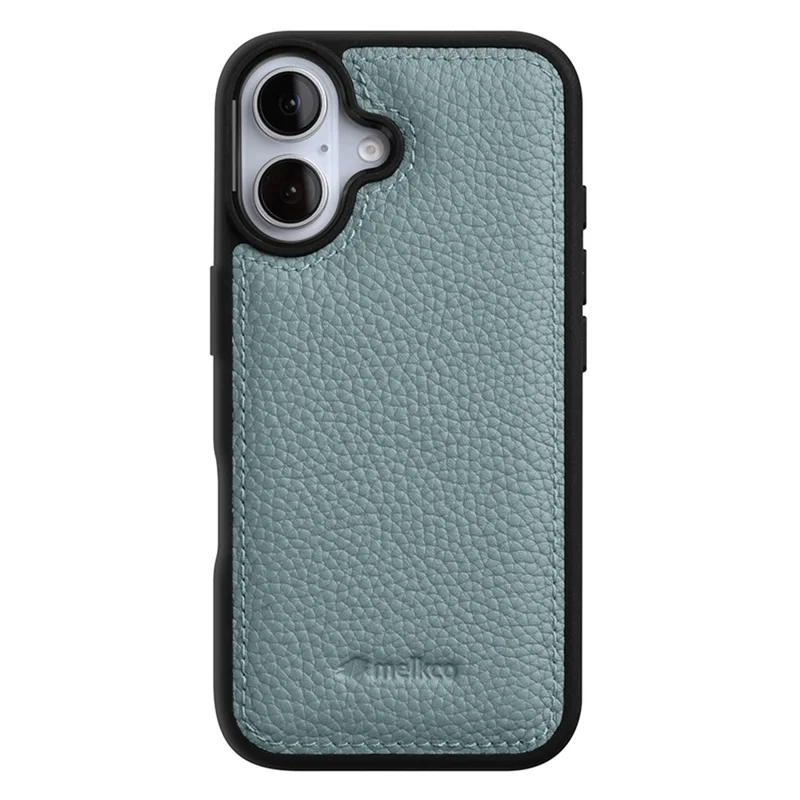 MELKCO For iPhone 17 Case Genuine Cow Leather Coated PC Phone Cover  - Blue