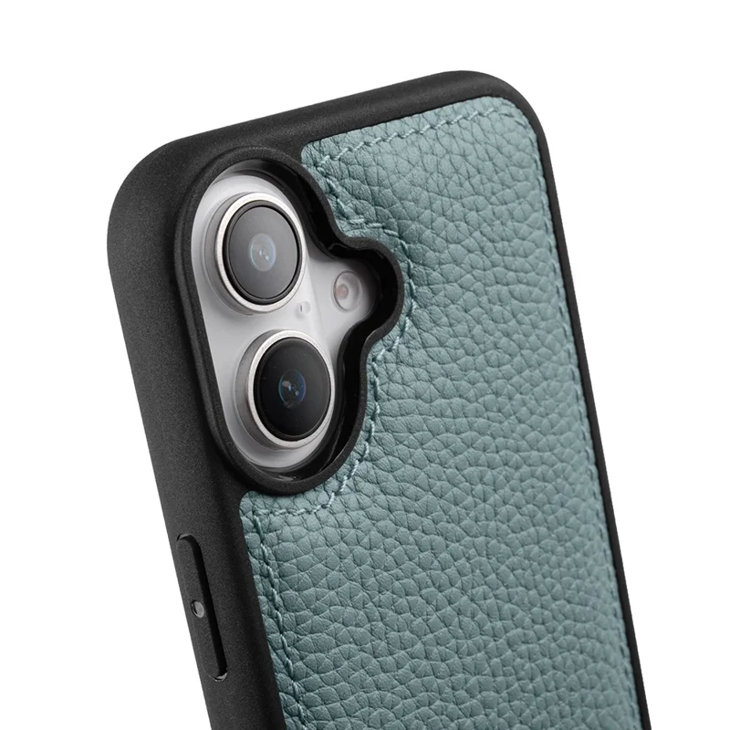 MELKCO For iPhone 17 Case Genuine Cow Leather Coated PC Phone Cover  - Blue