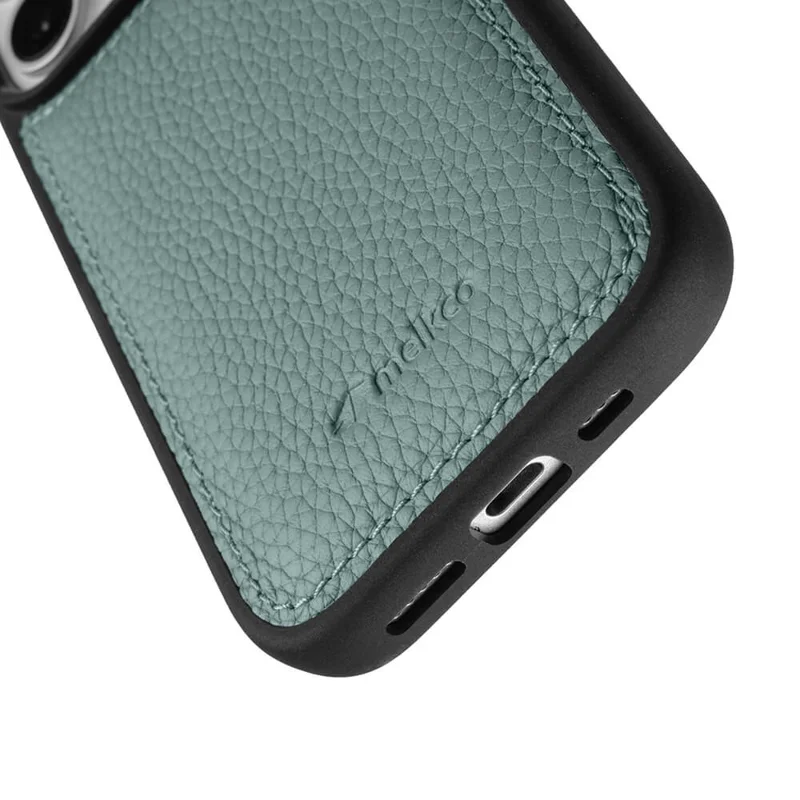 MELKCO For iPhone 17 Case Genuine Cow Leather Coated PC Phone Cover  - Blue