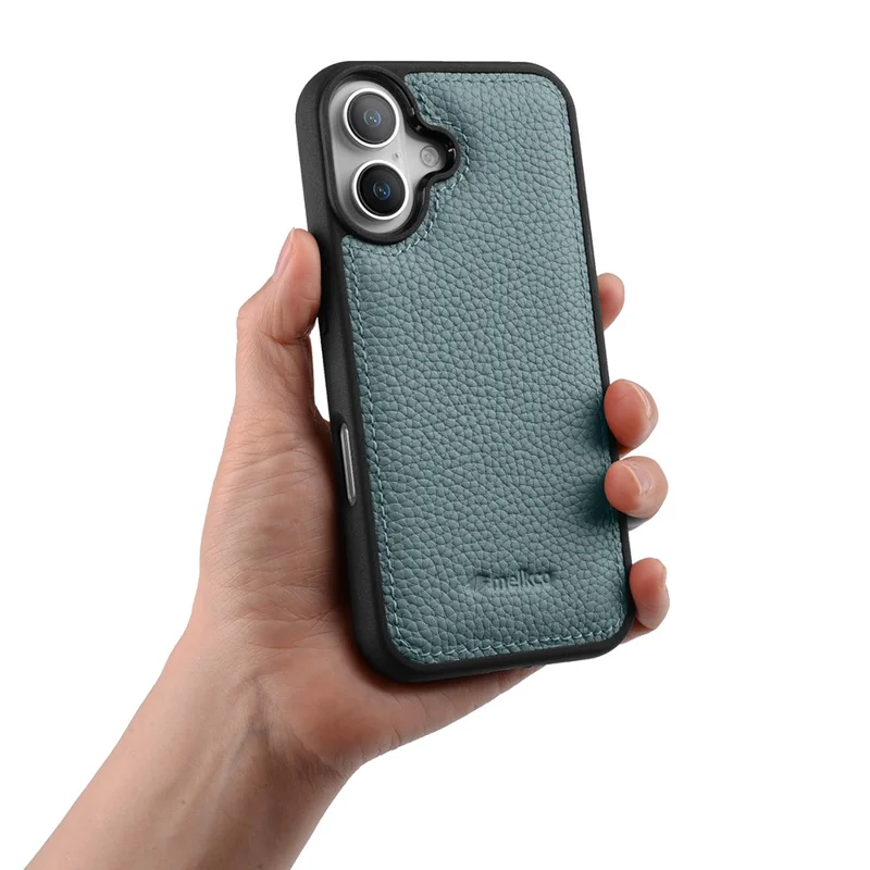 MELKCO For iPhone 17 Case Genuine Cow Leather Coated PC Phone Cover  - Blue
