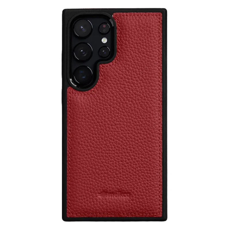 MELKCO Étui pour Samsung Galaxy S26 Ultra en Cuir Véritable de Vache avec Revêtement PC - Rouge