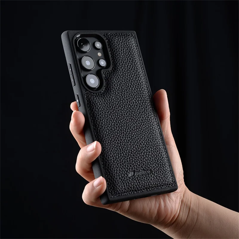 MELKCO Étui pour Samsung Galaxy S26 Ultra en Cuir Véritable de Vache avec Revêtement PC - Rouge