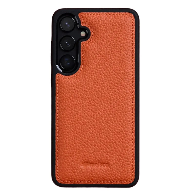 MELKCO For Samsung Galaxy S26+ Cow Leather Coated PC Phone Cover - Orange