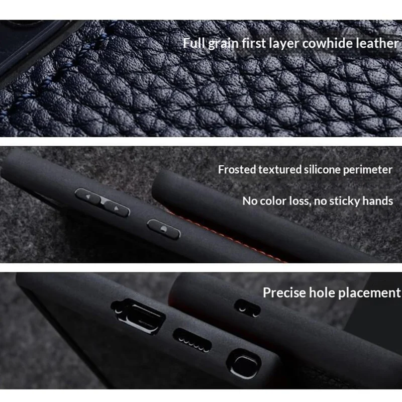 MELKCO Församsung Galaxy S25 Fodral Riktigt Nålskinn Med Beläggning Av PC Telefonhölje - Svart