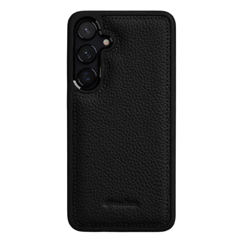 MELKCO For Samsung Galaxy S24+ Case Genuine Cow Leather Coated PC Phone Cover - Black