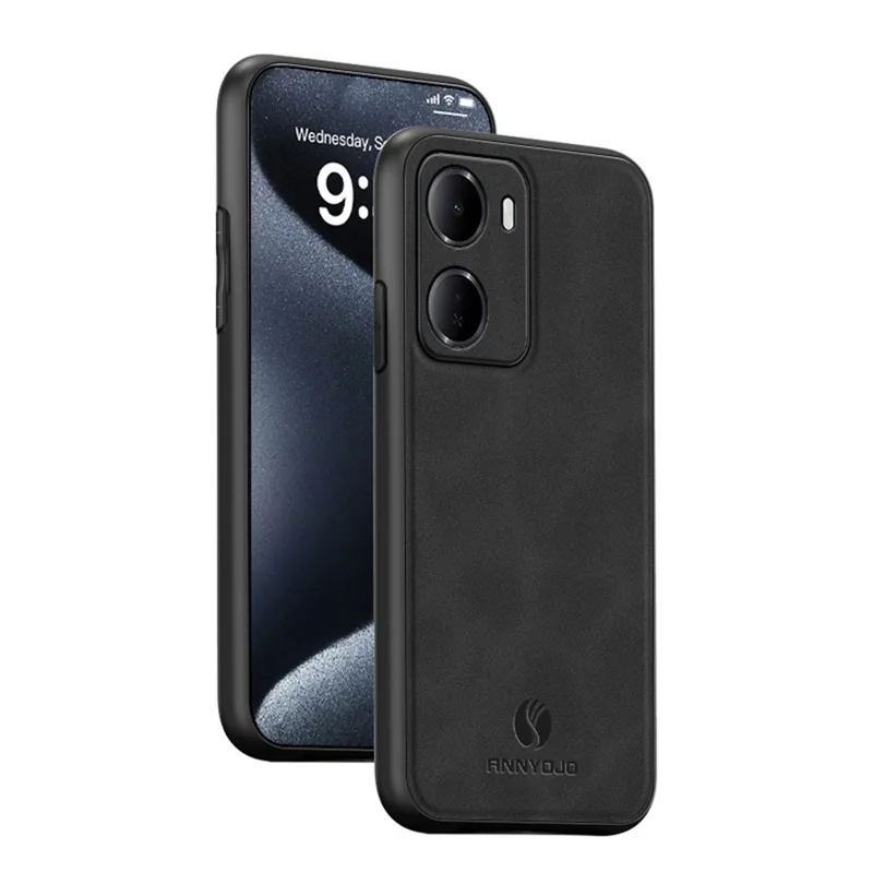 ANNYOJO For Xiaomi Redmi 15a 5G Phone Case PU Leather + PC + TPU Anti Drop Phone Back Cover - Black
