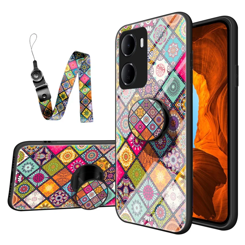 For Xiaomi Redmi 15a 5G Phone Case Kickstand Ethnic Pattern Tempered Glass Phone Cover with Strap - Color Pattern