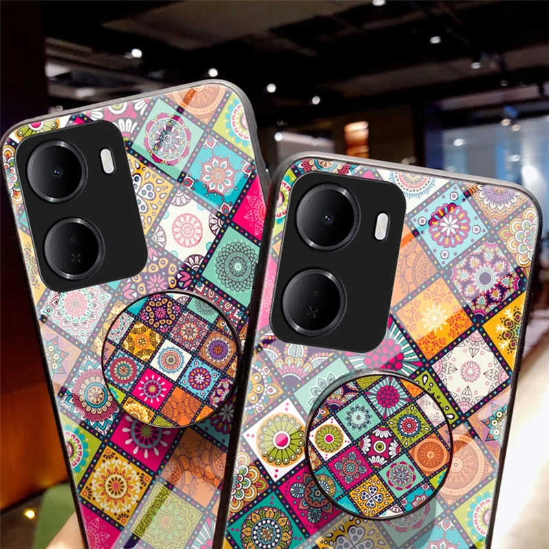 For Xiaomi Redmi 15a 5G Phone Case Kickstand Ethnic Pattern Tempered Glass Phone Cover with Strap - Color Pattern