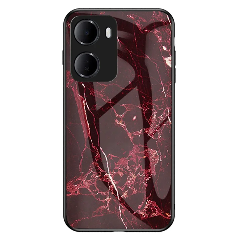 Für Xiaomi Redmi 15a 5G Handytasche Marmormuster Gehärtetes Glas + PC + TPU Schutzhülle - Blutrotes Marmor