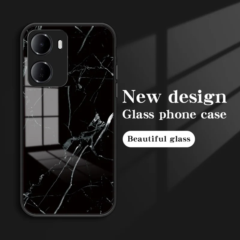 Für Xiaomi Redmi 15a 5G Handytasche Marmormuster Gehärtetes Glas + PC + TPU Schutzhülle - Blutrotes Marmor