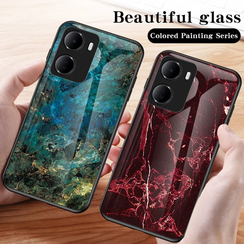 Für Xiaomi Redmi 15a 5G Handytasche Marmormuster Gehärtetes Glas + PC + TPU Schutzhülle - Blutrotes Marmor