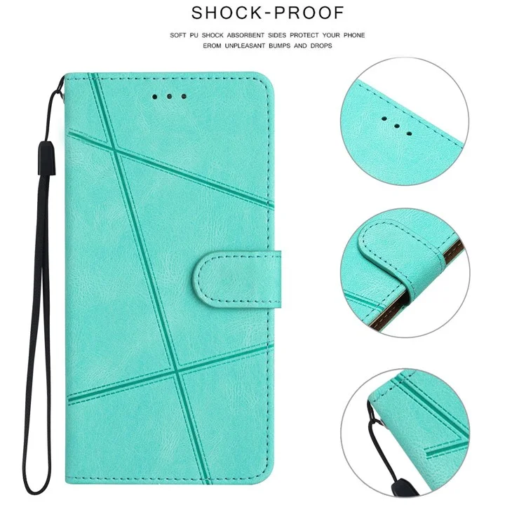 cu Leather Phone Case Для Xiaomi Redmi 10c 4G, Отпечатанная Линейная Декор. Кошелек Стенд Сумасшедшая Конная Текстура с Ремешком - Зеленый
