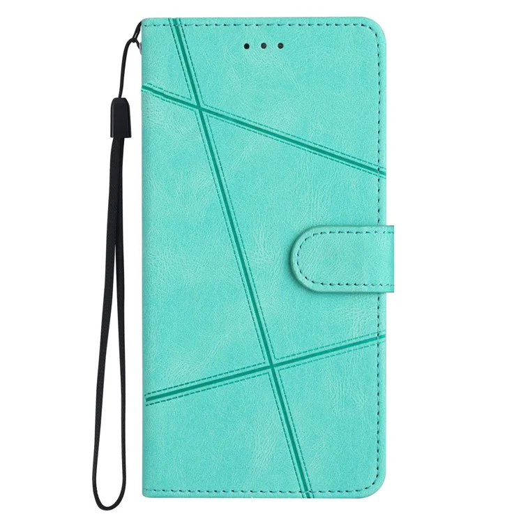cu Leather Phone Case Для Xiaomi Redmi 10c 4G, Отпечатанная Линейная Декор. Кошелек Стенд Сумасшедшая Конная Текстура с Ремешком - Зеленый