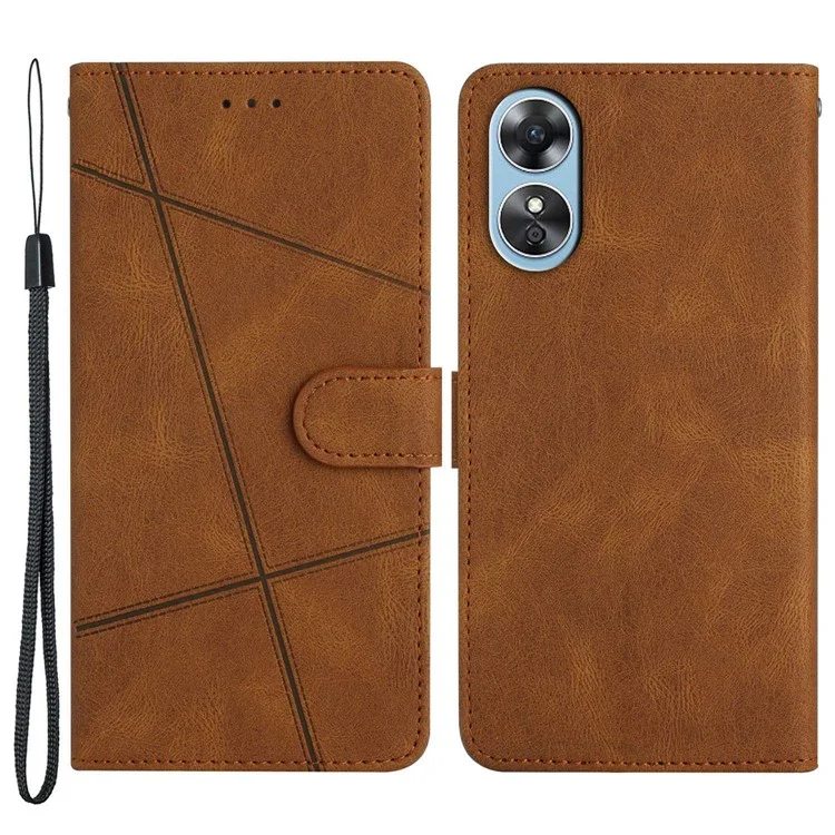 Wallet Phone Case für Oppo A17 4G / A17k 4G linierte, geschützte Hülle mit Crazy Horse-Textur, PU-Leder-Cover mit Riemen - Braun