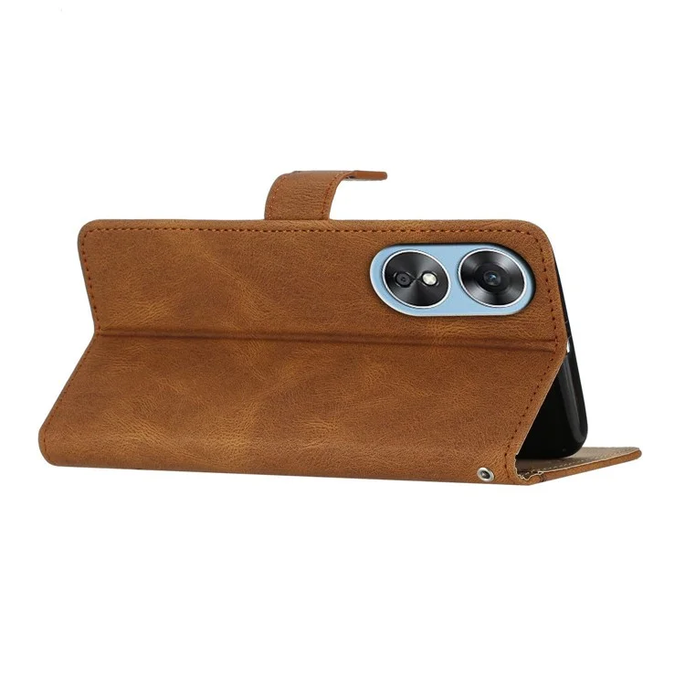 Wallet Phone Case für Oppo A17 4G / A17k 4G linierte, geschützte Hülle mit Crazy Horse-Textur, PU-Leder-Cover mit Riemen - Braun
