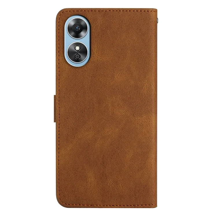 Wallet Phone Case für Oppo A17 4G / A17k 4G linierte, geschützte Hülle mit Crazy Horse-Textur, PU-Leder-Cover mit Riemen - Braun