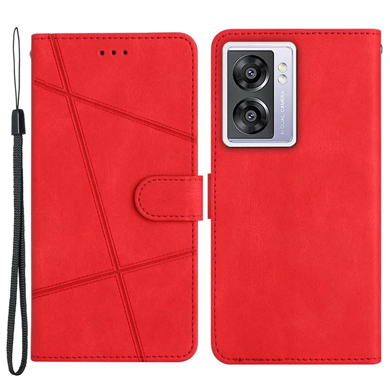 For Oppo A57 (2022) 5G / A77 5G Phone Case Crazy Horse Texture PU Leather Cover Protective Wallet Stand Case with Strap - Red
