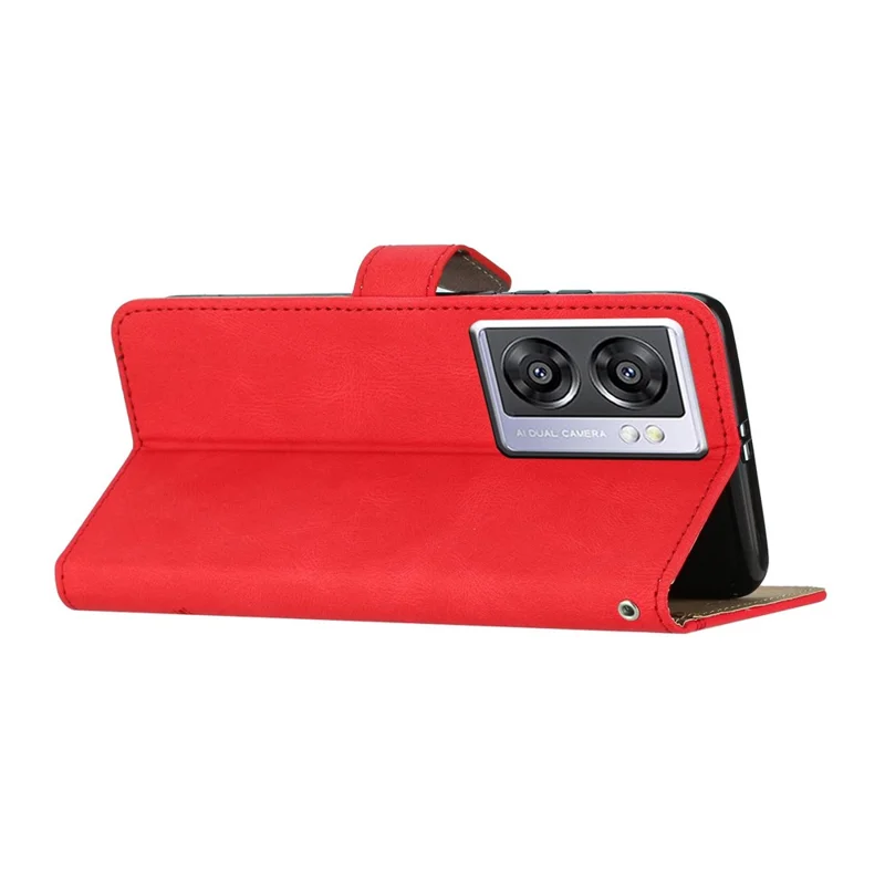 For Oppo A57 (2022) 5G / A77 5G Phone Case Crazy Horse Texture PU Leather Cover Protective Wallet Stand Case with Strap - Red