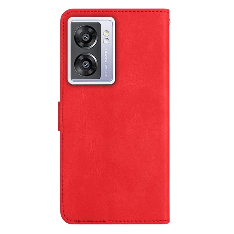 For Oppo A57 (2022) 5G / A77 5G Phone Case Crazy Horse Texture PU Leather Cover Protective Wallet Stand Case with Strap - Red