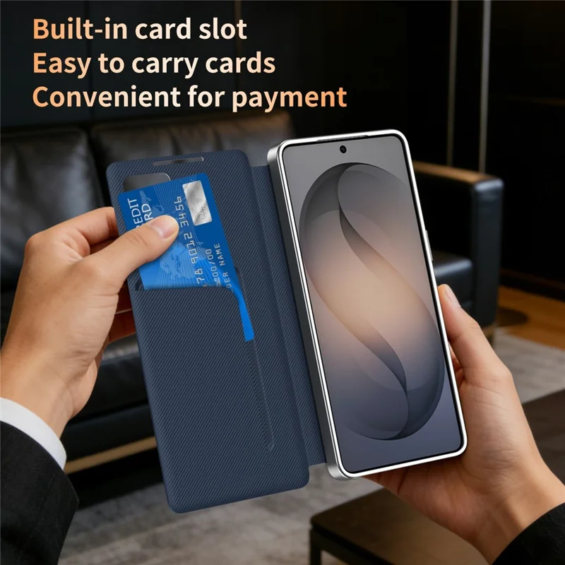 Чехол для Samsung Galaxy S25 Edge с окошком, слотом для карт, градиентным цветом, клетчатым узором, кожаный чехол - Черный