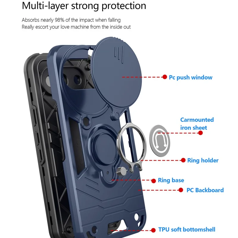 For Google Pixel 10a Case Slide Camshield Kickstand PC + TPU Phone Cover - Blue