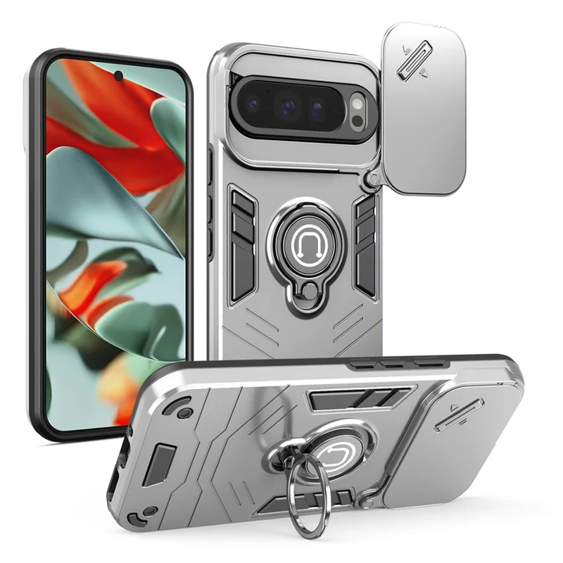 For Google Pixel 9 Pro XL Case Slide Camshield Kickstand PC + TPU Phone Cover - White