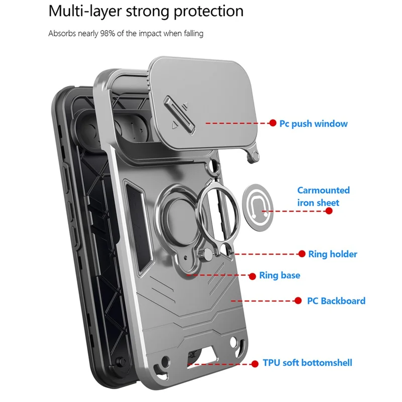 For Google Pixel 9 Pro XL Case Slide Camshield Kickstand PC + TPU Phone Cover - White